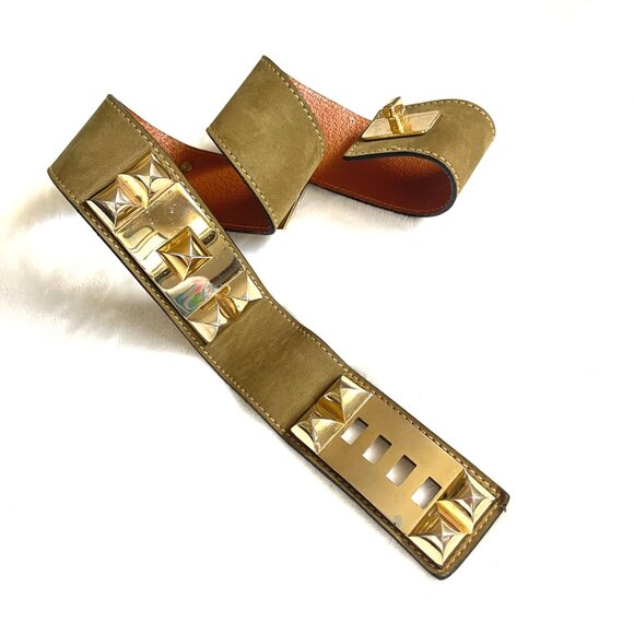 Badge Vintage Leather Studded Suede Leather made in Italy Belt M